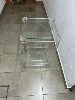 Mesa auxiliar vintage cristal y metacrilato