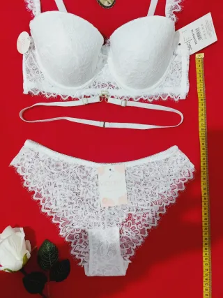 Conjunto Lencería Encaje Blanco 90C