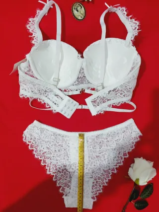 Conjunto Lencería Encaje Blanco 90C