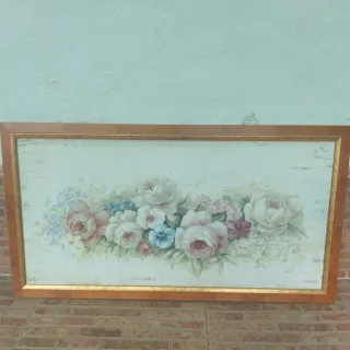 Cuadro floral de papel y madera