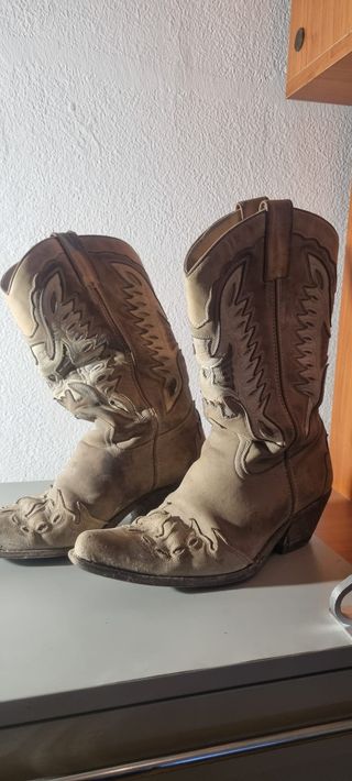 Stivali texani pelle beige/marrone n.39