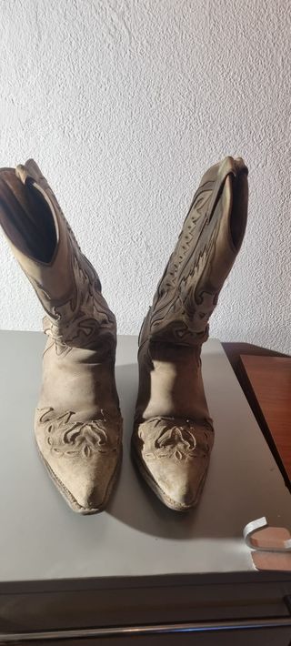 Stivali texani pelle beige/marrone n.39