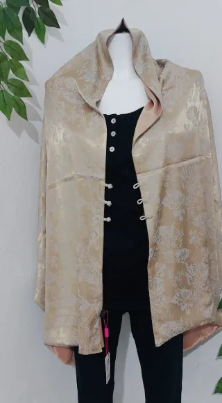 Fular Reversible Seda Beige/Dorado
