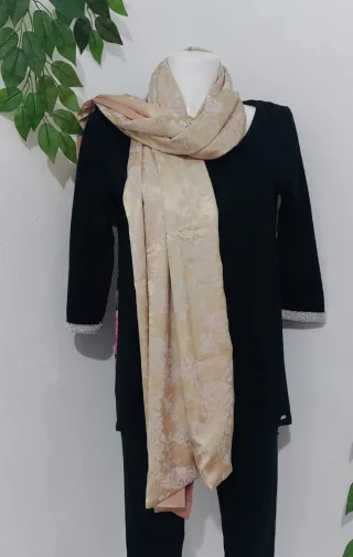 Fular Reversible Seda Beige/Dorado