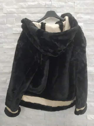 Cappotto pelliccia ecologica donna nero beige
