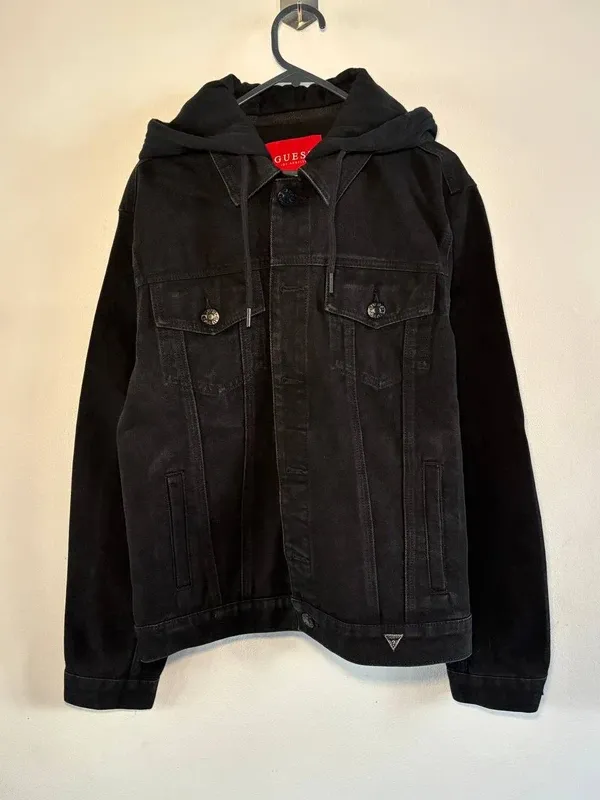 Giacca denim nera Guess con cappuccio M