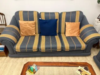 Sofá 3+2 plazas tela beige y gris