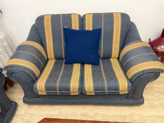 Sofá 3+2 plazas tela beige y gris