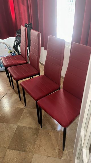Juego de 4 sillas rojas de piel sintética