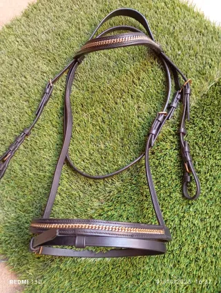 Cabezada de caballo con cadena dorada