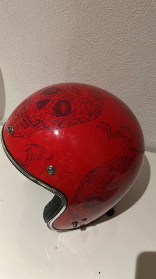 Casco Moto Rojo Diseño Calavera