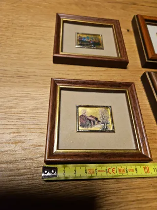 4 Quadretti Miniatura Foglia Oro