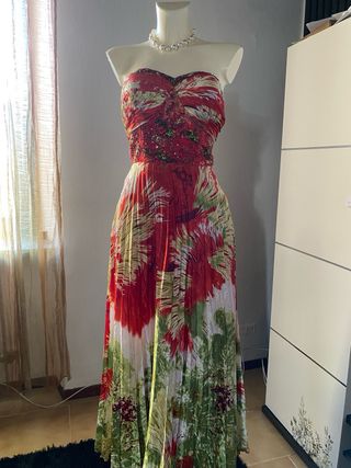 Abito lungo floreale multistrato