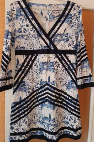 Vestido T.42 Elástico Estampado Azul/Blanco