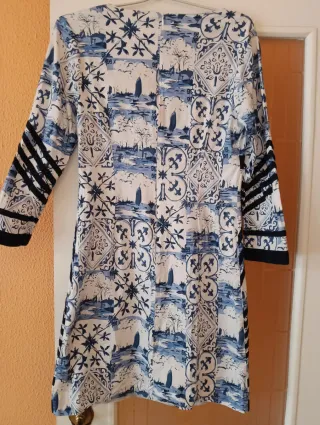 Vestido T.42 Elástico Estampado Azul/Blanco