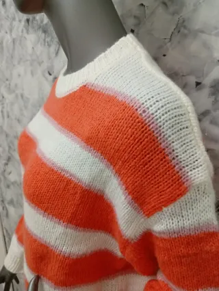 Jersey de punto Talla  Lrayas naranja, blanco,lila