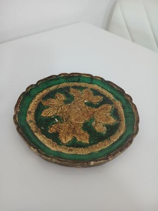 Vassoio Fiorentino Legno Vintage Verde Oro