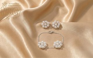Conjunto Joyas Nancy Perlas Plata