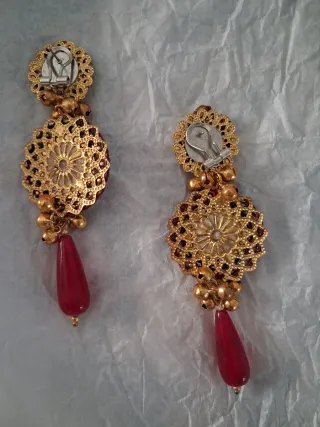 Pendientes Flamenca Aurora Gaviño Oro Rojo