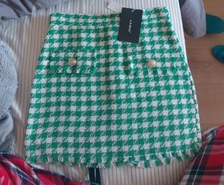 Mini saia xadrez verde e branca