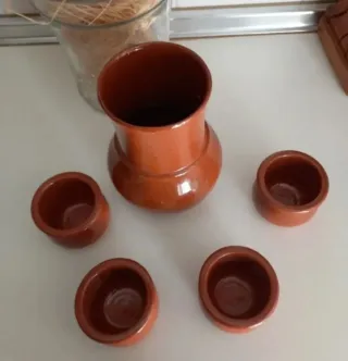 Juego artesanal jarra y vasos barro