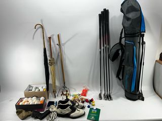 4 palos de golf, bolsa y bolas y más