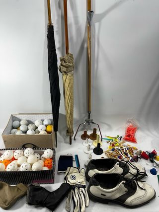 4 palos de golf, bolsa y bolas y más