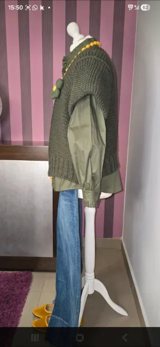 Chaleco lana Milano verde punto grueso