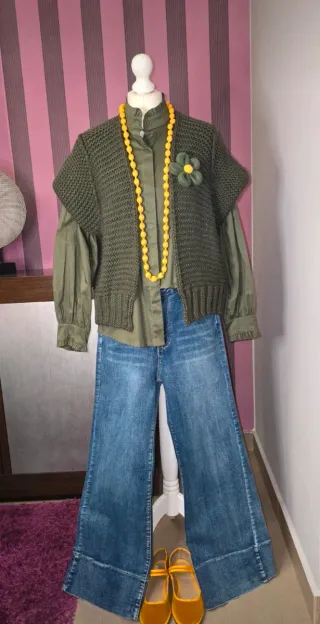 Chaleco lana Milano verde punto grueso