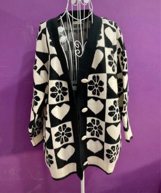 Chaqueta cárdigan vintage cuadros corazón flor