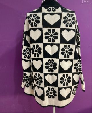 Chaqueta cárdigan vintage cuadros corazón flor