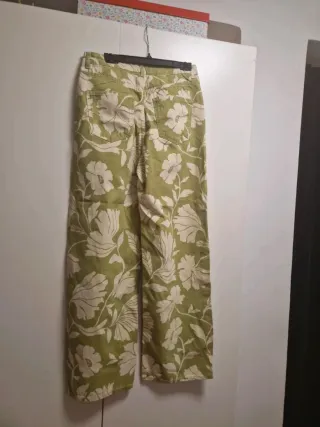 Pantalones Zara Estampado Floral Verde