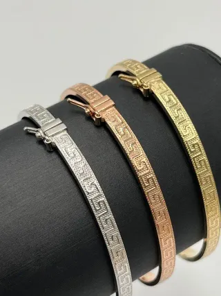 3 Pulseras Rígidas Greca 4mm 18k