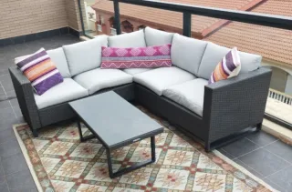 Conjunto Muebles Exterior Ratán carbón y gris.