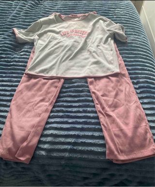 Pijama gris y rosa algodón