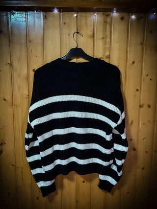 Cárdigan (suéter/jersey) de rayas blanco y negro