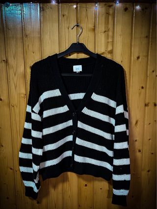 Cárdigan (suéter/jersey) de rayas blanco y negro