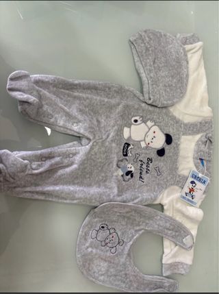Tutina, cappellino e bavetta ciniglia 0-3mesi