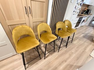 4 Sillas Altas Bar Terciopelo Amarillo Mostaza
