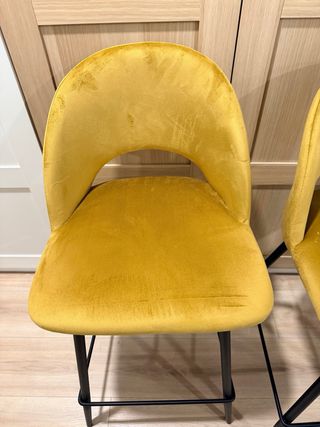 4 Sillas Altas Bar Terciopelo Amarillo Mostaza