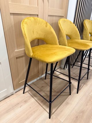 4 Sillas Altas Bar Terciopelo Amarillo Mostaza