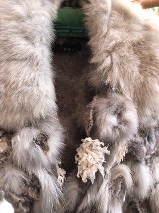 Abrigo punto Cachemira y piel beige/marrón