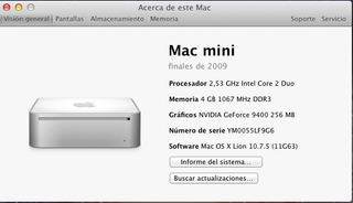 MacMini 2,53 GHz Intel Core 2 Duo, 4Gb RAM, 320 Gb