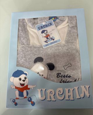 Tutina, cappellino e bavetta in ciniglia 6-9 mesi