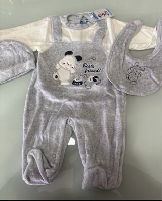 Tutina, cappellino e bavetta in ciniglia 6-9 mesi