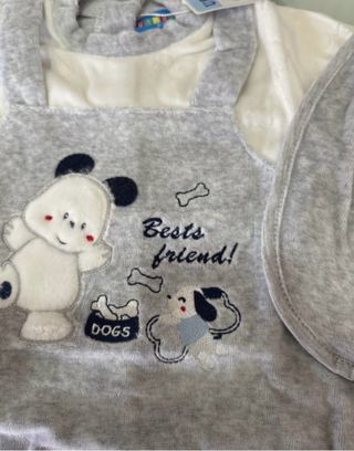 Tutina, cappellino e bavetta in ciniglia 6-9 mesi