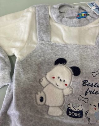 Tutina, cappellino e bavetta in ciniglia 6-9 mesi