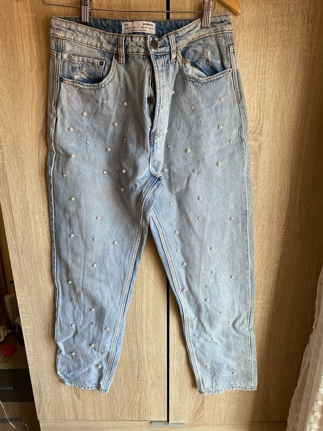 Vaqueros Mum Stradivarius Perlas Talla M