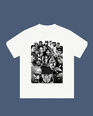 Camiseta Negra con Estampado de Leyendas Hip Hop