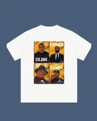 Camiseta Negra con Estampado de Leyendas Hip Hop